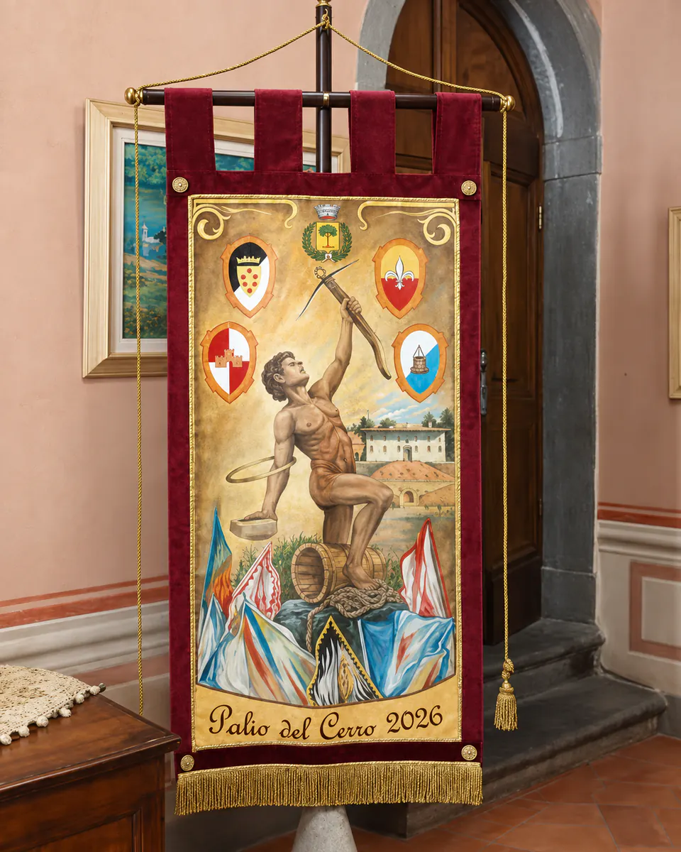 Il drappo del Palio del Cerro 2026.